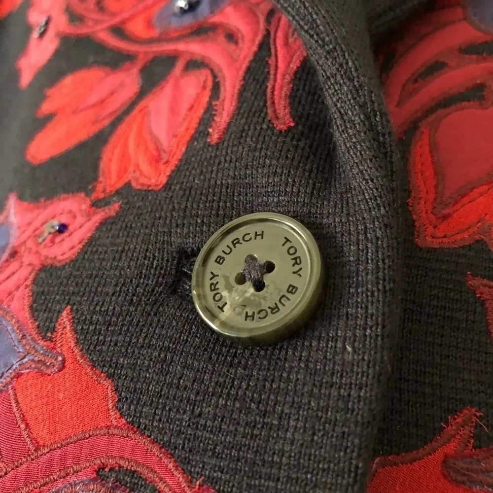 Tory Burch Navy Blue Embroidered Blazer Medium - Picture 5 of 8